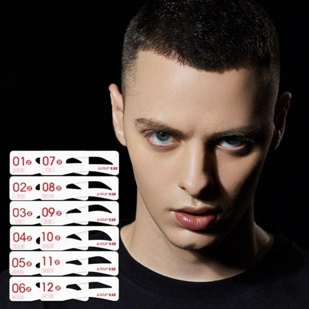 MEN'S EYE BROW SET STENCILS WITH WATERPROOF PENCIL W/ SPONGE APPLICATOR DK BROWN